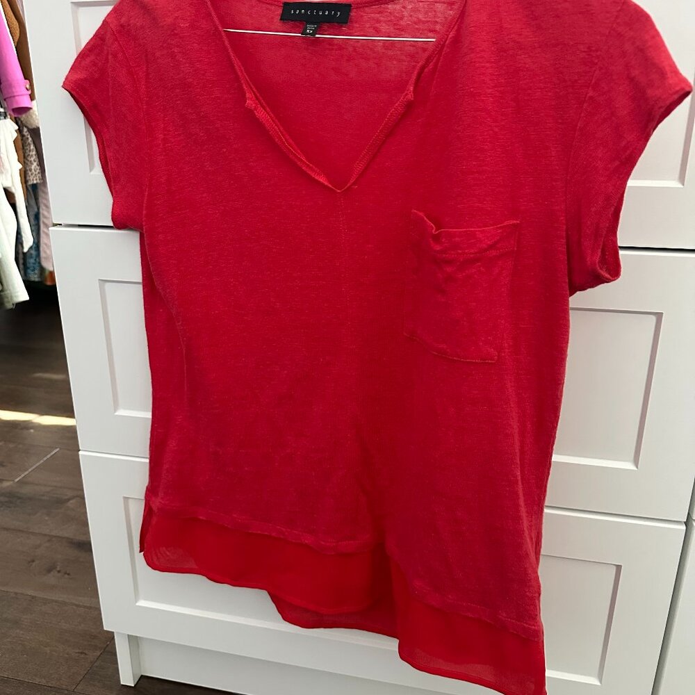 Sanctuary Red V-Neck Pocket Tee – Size XS